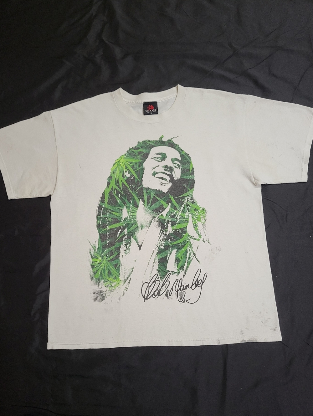 Vintage Bob Marley Cannabis Leaf White/Green T-Shirt Me Size 1X